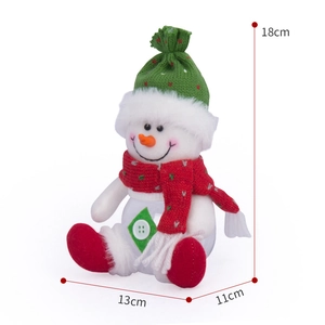 Plush snowman Christmas candy jar with red scarf and size dimensions 18x13x11cm