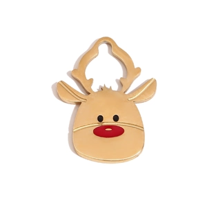 14K gold-plated stainless steel reindeer pendant with red nose for Christmas jewelry