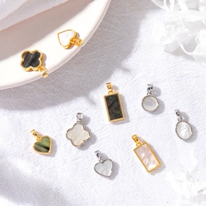 14K gold filled shell pendants in clover, heart, and rectangle shapes for DIY jewelry making