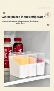 Three-piece storage set for cheese slices and sauces inside a refrigerator door