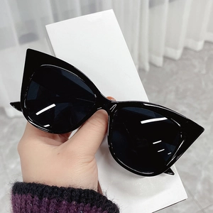 Fashionable oversized cat-eye sunglasses with thick black frames and dark tinted lenses