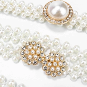 Elastic pearl waist chain with rhinestone buckle for women's dresses and accessories