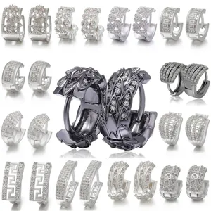 Set of huggie earrings featuring heart patterns, zircon paving, and Greek key designs