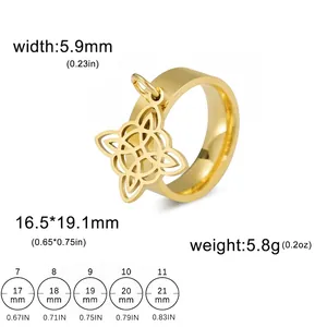 Sizing chart for stainless steel witch's knot pendant ring with exact measurements