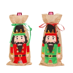 Nutcracker Christmas wine bottle covers set with linen and felt decorations