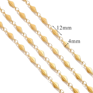 Golden stainless steel geometric diamond chain 12mm x 4mm links for DIY jewelry