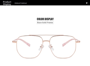 Detail showing the vintage double bridge and rose gold metal frame on the glasses