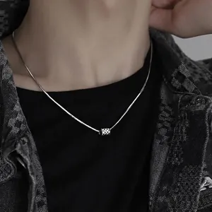 Checkerboard Pendant Necklace Titanium Steel Silver Snake Chain Niche Design Streetwear Jewelry For Men Women
