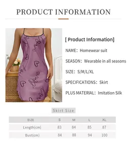Tableau des tailles pour chemise de nuit violette en soie avec mesures de poitrine