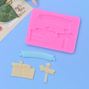 Christmas silicone mold set featuring Merry Christmas banner, gift box, and welcome sign