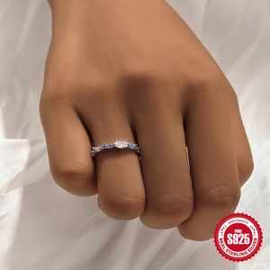 925 sterling silver star ring with micro-paved blue and white zircon stones for women