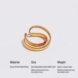 Unique irregular double layer wave open ring in gold plated brass for women