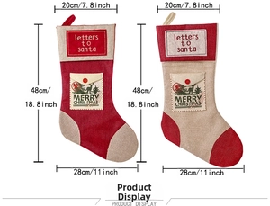 Christmas stockings with reindeer print and letters to Santa on linen texture fabric