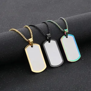 Dog Tag Pendant Necklace Stainless Steel Sandblasted Finish Hip Hop Punk Style Military Identity Card For Trendy Men