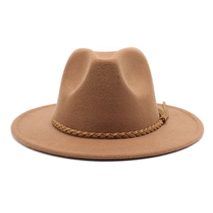 Classic brown wool fedora hat with a woven decorative band for men and women