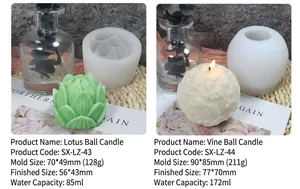 Detalle de moldes de silicona de loto con velas terminadas en una decoración natural del hogar