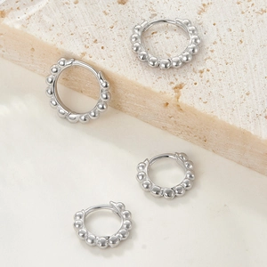 Polished 925 sterling silver hoop earrings with bead charms in two different sizes