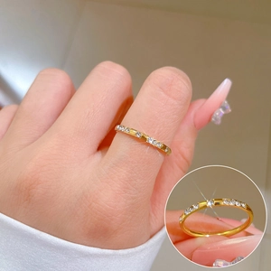 Minimalist gold plated titanium steel ring with rows of sparkling zircon stones for women