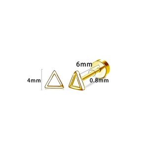 Detailed size chart for 4mm gold triangle screw stud earring with technical dimensions