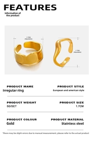Detail specifications of golden irregular wavy stainless steel open ring for women