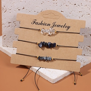 Three-piece set of adjustable hand-woven bracelets with irregular natural stone beads