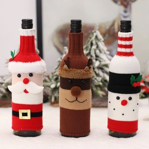Knitted Christmas Wine Bottle Covers Santa Reindeer Snowman Cartoon Elastic Table Holiday Decor Champagne Sleeve Novelty
