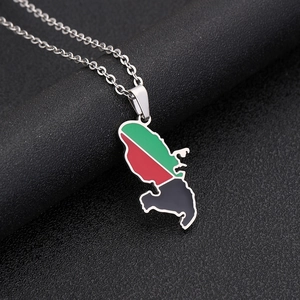 Stainless steel Martinique map pendant necklace with green red and black enamel detail