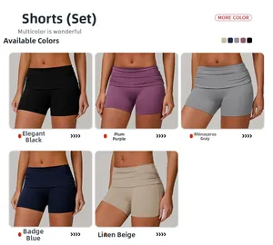 Détails des shorts de yoga taille haute avec fronces en cinq coloris différents