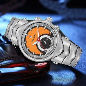 PINTIME Men Quartz Watch Irregular Vintage Y2K Fashion Waterproof Luminous Calendar Alloy Metal Wristwatch Jewelry Gift