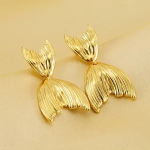 Boucles D'Oreilles Pendantes Queue De Poisson Plaqué Or 18K Acier Inoxydable Rétro Bijoux Élégants Pour Femmes