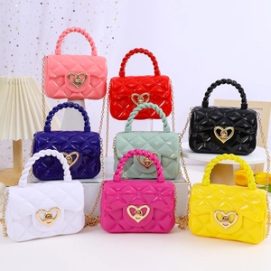Mini Jelly Crossbody Bag PVC Diamond Lattice Heart Shaped Metal Lock Chain Strap Twisted Handle Cute Fashion For Girls Women