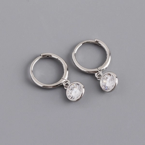 Detailed close-up showing the S925 sterling silver hallmark and white zircon stone on hoops