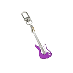 Retro purple electric guitar keychain with silver alloy clasp for bag charm and accessories