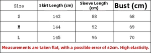 Size chart for V-neck beach dress with length, bust, and sleeve measurements in centimeters