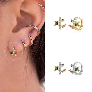 Chic S925 silver hoop earrings with irregular colorful zircon stones in gold and silver