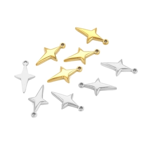 Polished stainless steel four-pointed star charms in gold and silver for DIY jewelry
