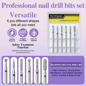 6-piece diamond nail drill bit set for professional manicure and cuticle removal