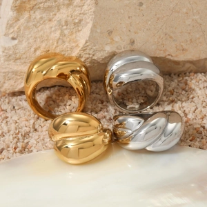 Geometric Twisted Chunky Ring For Women Stainless Steel Irregular Bold Minimalist Statement Jewelry High Shine Polished