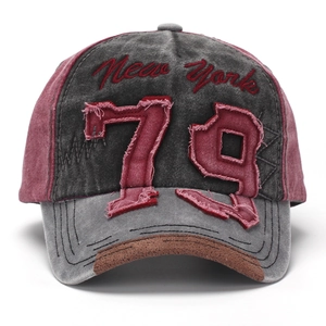 Vintage Baseballkappe in Grau und Burgund mit New York 79 Stickerei und Retro-Waschung
