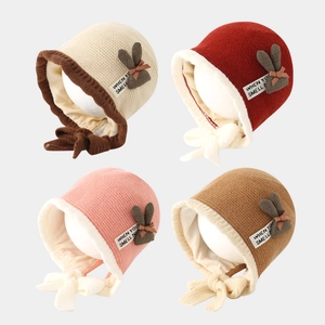 Baby Winter Knitted Ear Protection Bonnet Hat With Rabbit Ears And Plaid Bowknot Warm Toddler Knit Beanie Cap For Kids