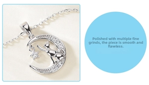 Detailed view of S925 silver moon and cat pendant featuring sparkling zircon stones