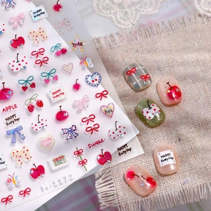 Cute fruit and bow nail stickers featuring cherry and apple patterns with M-1172 model