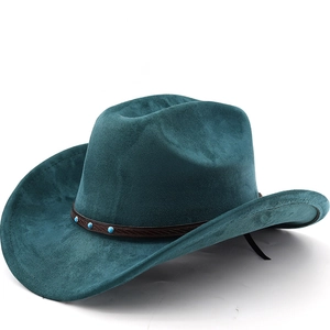 Western Cowboy Hat Suede Felt Wide Brim Ethnic Style Leather Band Turquoise Studs Retro Outdoor Fashion For Men Women