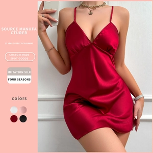 Sexy Women Satin Nightdress Imitation Satin V-Neck Backless Sleeveless Sleepwear Loungewear Elegant Smooth Nightgown