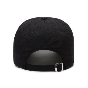Back view of a black lightweight breathable quick-dry baseball cap with adjustable buckle