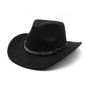 Western Cowboy Hat Woolen Felt Wide Brim Vintage Fedora With Ethnic Pattern Band And Metal Ring For Men Women