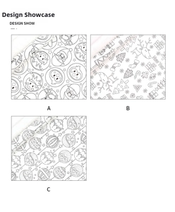 Three vintage Christmas gift wrapping paper designs with black and white holiday sketches