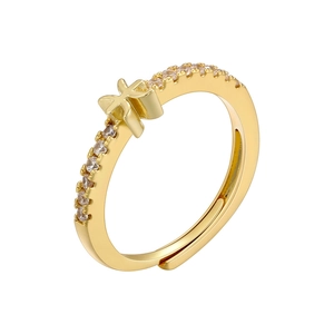 Detailed close-up of 18K gold plated ring with zircons and creative star symbol