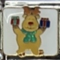 Charm modulare italiano con orsetto, regali e sciarpa verde su acciaio inossidabile