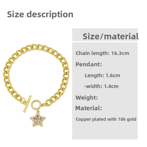 Détail du pendentif étoile plaqué or 18 carats et chaîne cubaine avec fermoir OT